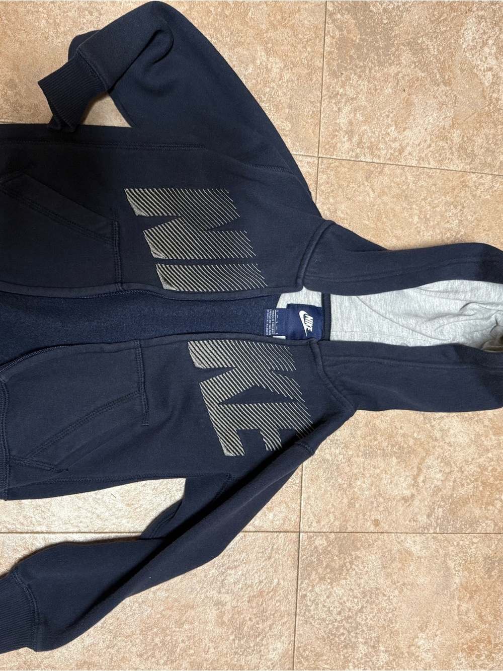 Nike Boys Navy Zip Hoodie with Striped Logo